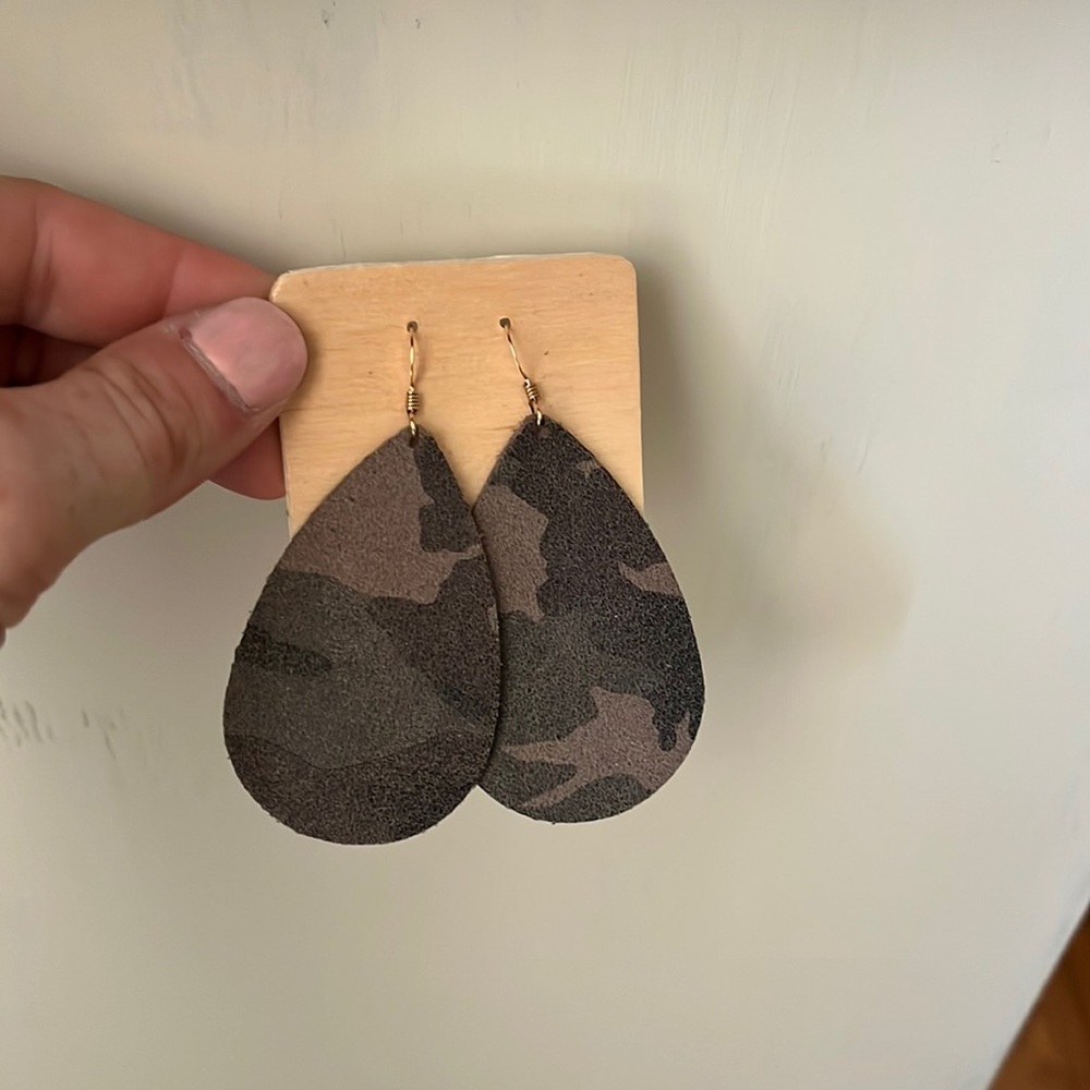 Nickel and suede camo earrings